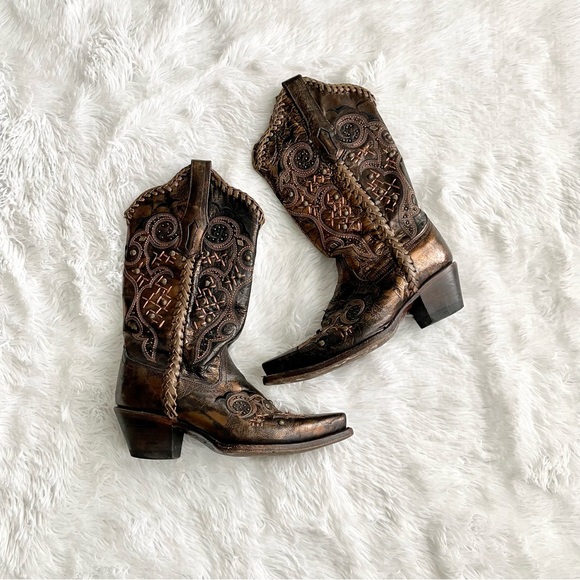 CORRAL Leather Laced Studded Embroidered Snip Toe Cowgirl Boots R1217 western - Picture 3 of 11